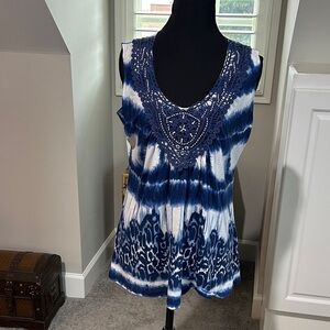 Embellished Blue and White Women's Top